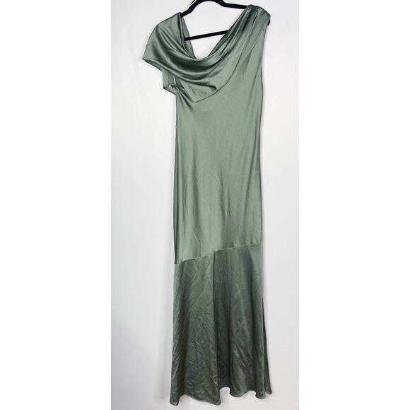Significant Other US Size 10 Fern Green Olinda Dress Maxi One Shoulder Draping - Picture 2 of 16